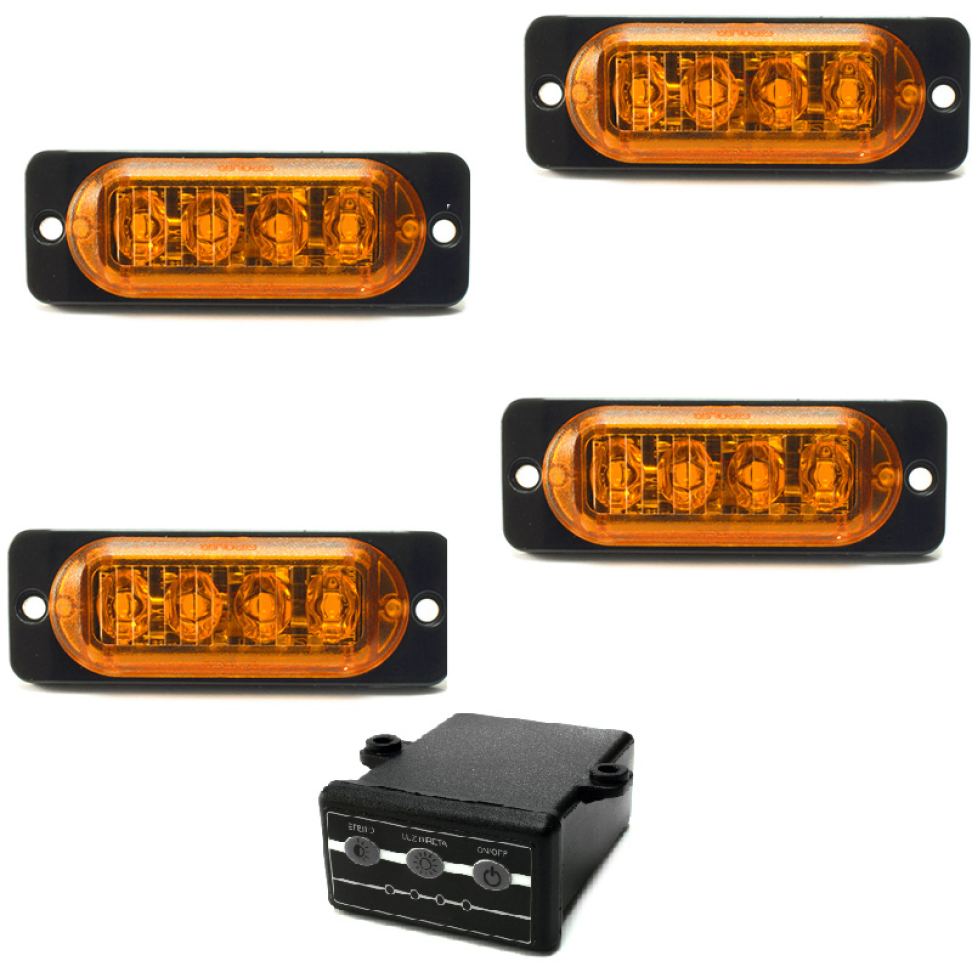 4 Estrobo Led âmbar SMD alta visualização efeitos 12v ou 24v 2w