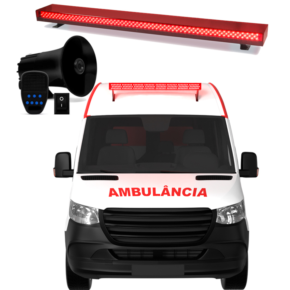 Kit ambulância giroflex Barra 1.20mt vermelho e sirene