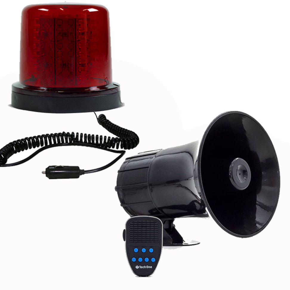 Giroled redondo 128 leds vermelho com imã e plug e sirene 12v