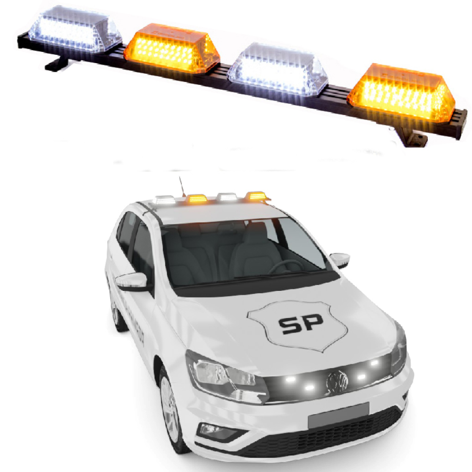 Giroflex 1.0mt 4 cúpulas 264 leds 12vcc âmbar e branco engate rápido