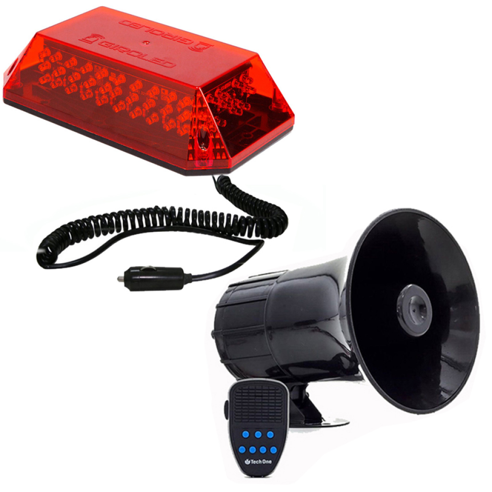 Giroled cúpula vermelho com imã e plug e sirene 12v
