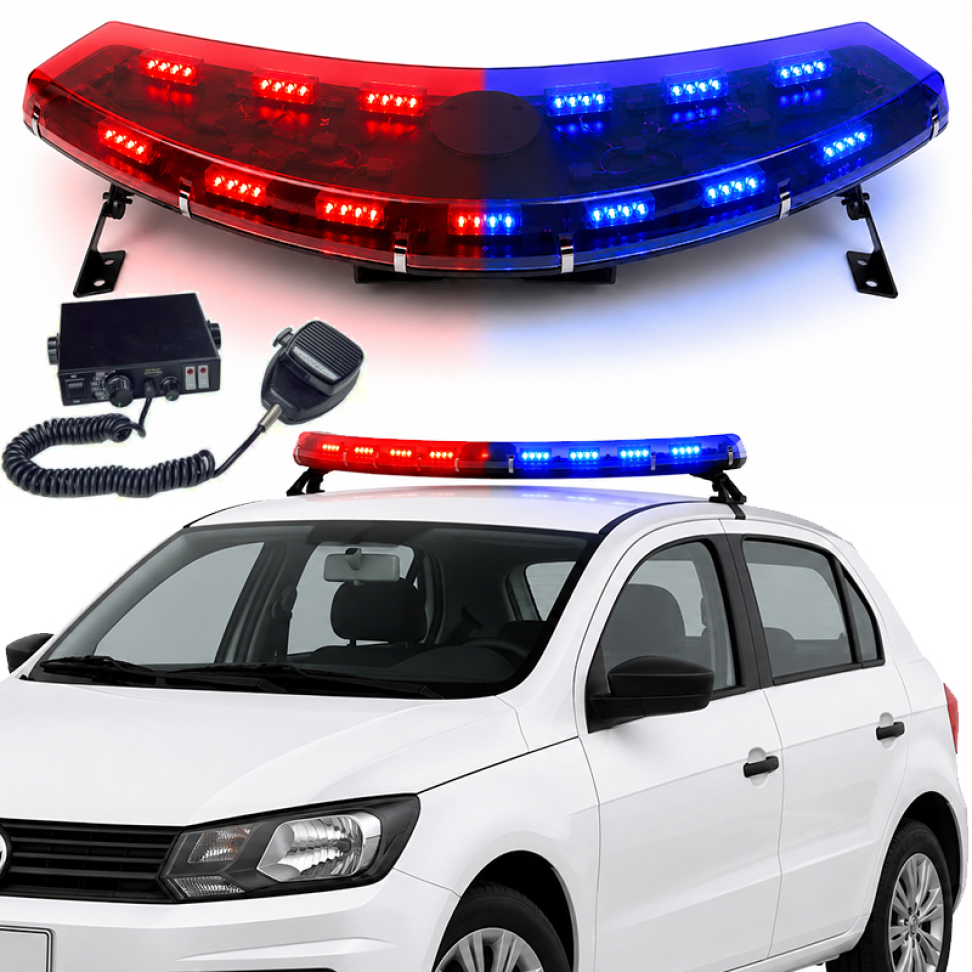 Giroflex 12v Arco completo lente transparente led azul e vermelho Sirene integrada Rádio Engate
