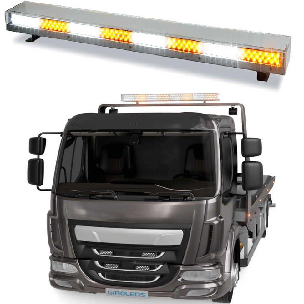 Giroled giroflex sinalizador barra led lateral 1.20mt 12v 24v âmbar e branco