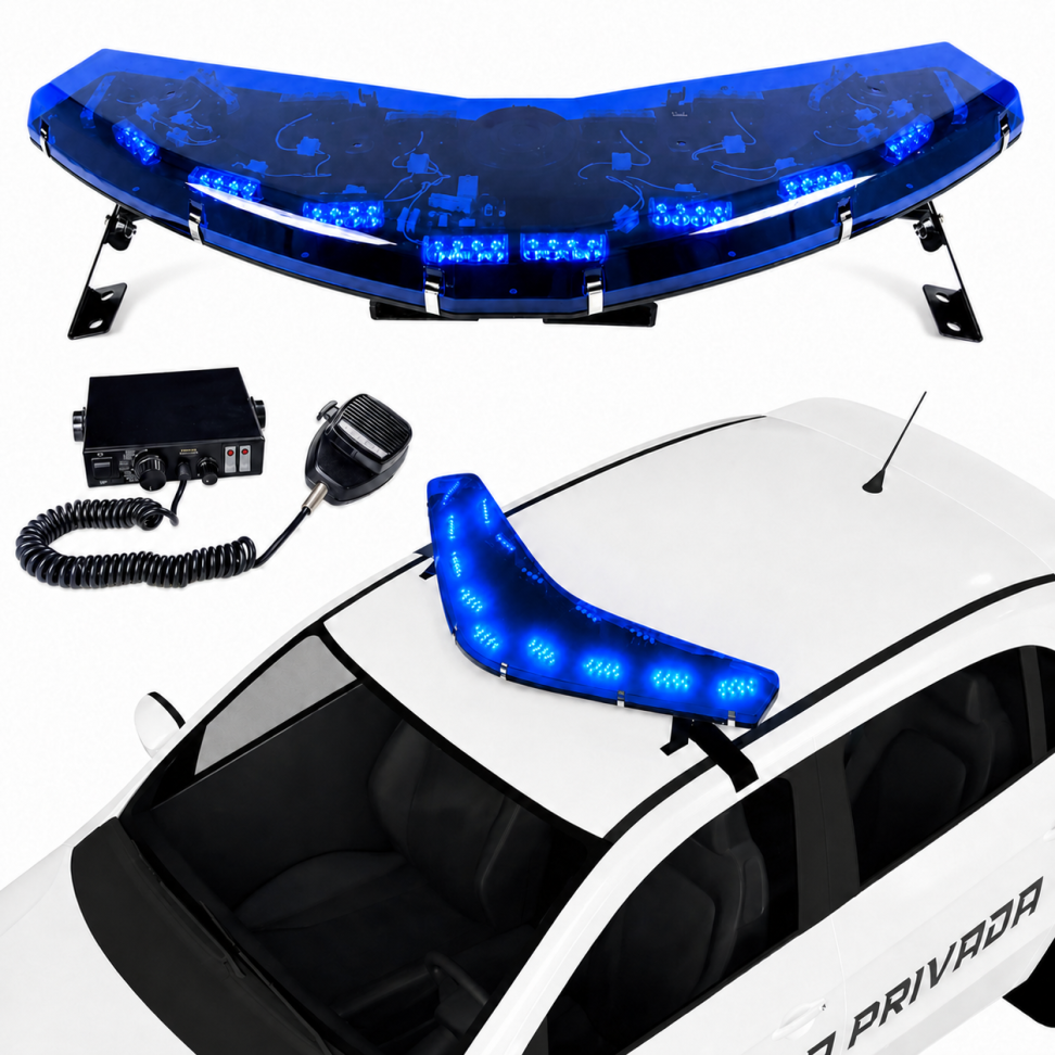 Giroflex 12v Arco completo lente transparente led azul Sirene integrada Rádio Engate