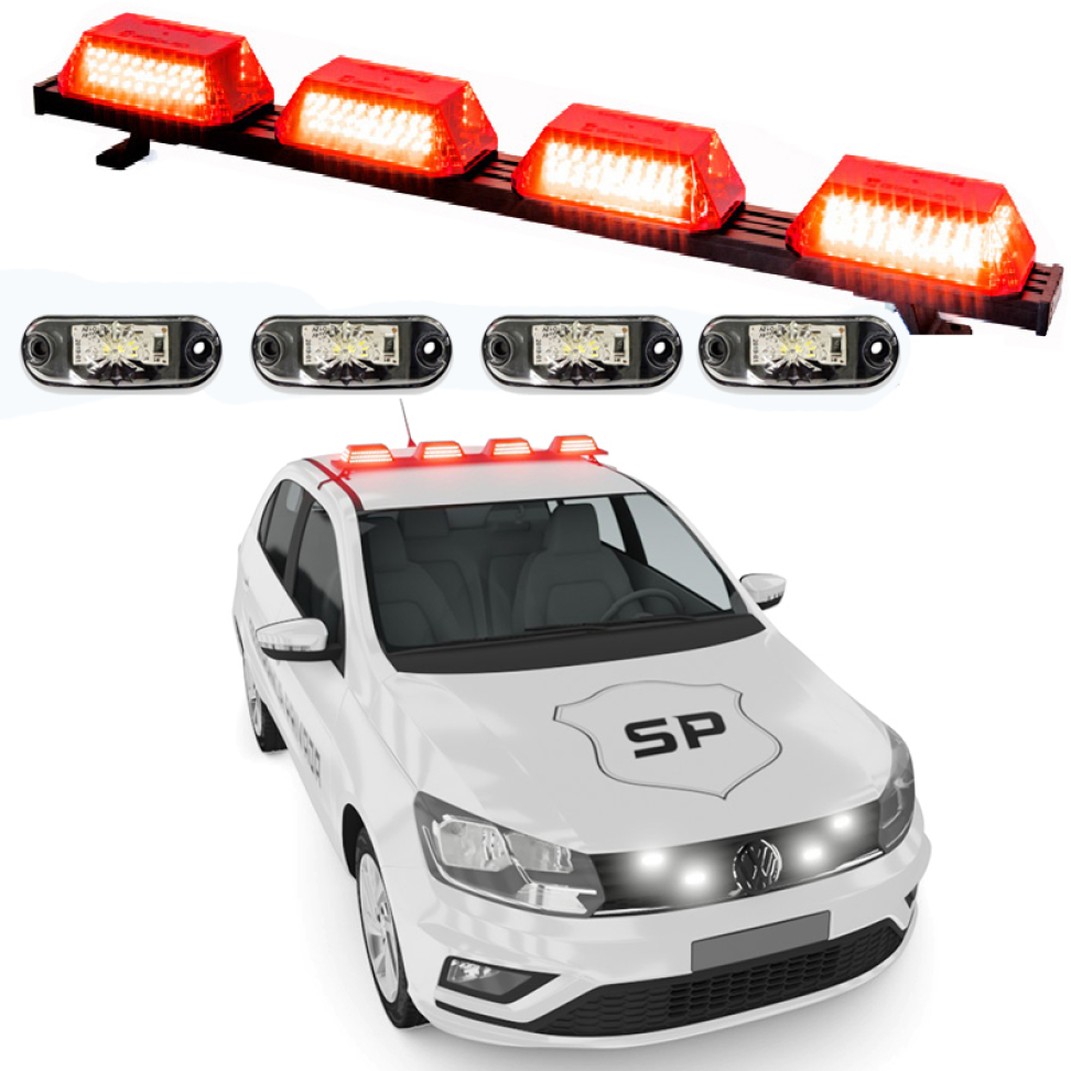 Giroflex 1.0mt 4 cúpulas 264 leds 12vcc 24vcc vermelho estrobo branco