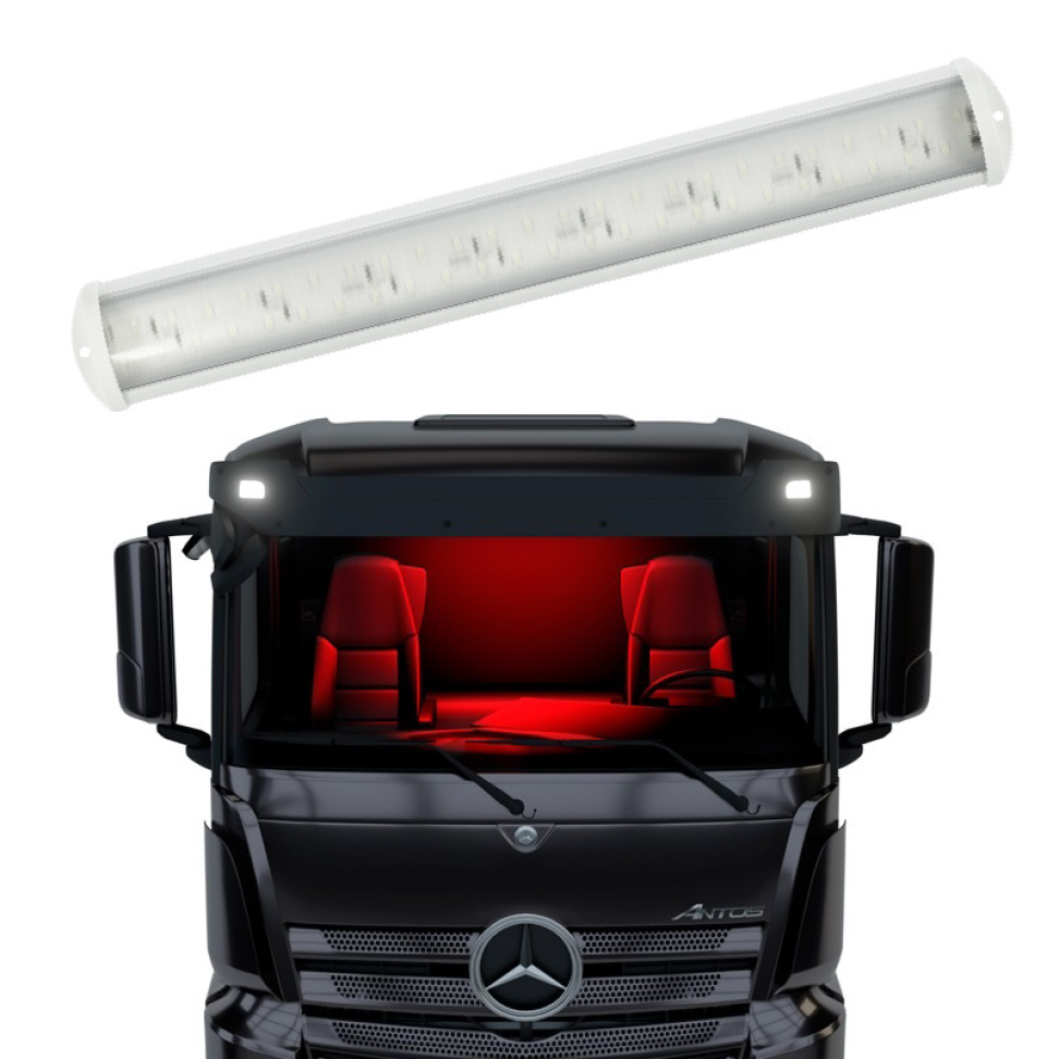 Luminária 80cm vermelha Caminhão Ônibus Bagageiro Cabine Van Carro 12v