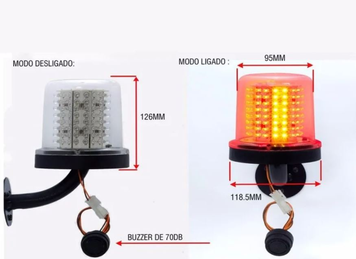 Giroled Giroflex redondo vermelho laranja buzzer bip sonoro suporte parede 128 leds bivolt 110v 220v