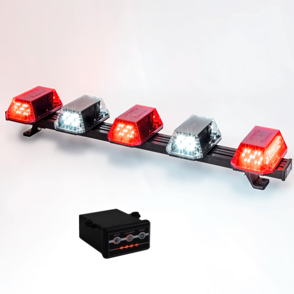 Giroflex 1.0mt 5 cúpulas 180 leds 12vcc vermelho e branco engate rápido