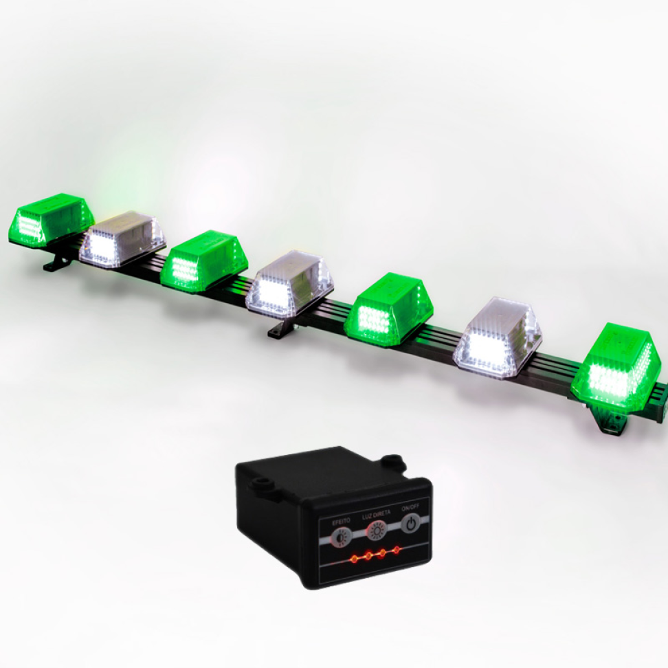 Giroflex 1.20mt 7cúpulas 354 leds 12vcc ou 24vcc verde e branco
