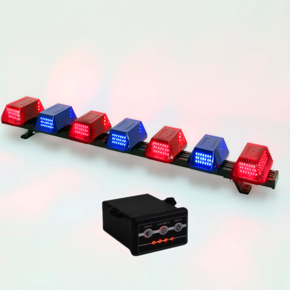 Giroflex 1.20mt 7cúpulas 354 leds 12vcc ou 24vcc vermelho e azul