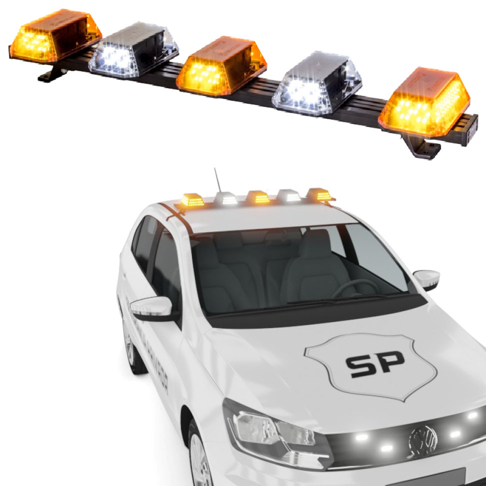 Giroflex 1.0mt 5 cúpulas 180 leds 12vcc âmbar e branco engate rápido