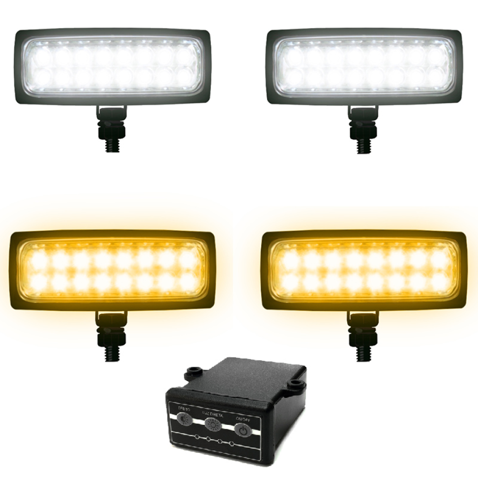 Estrobo duplo e Farol auxiliar duplo âmbar e Branco 12v ou 24v 2w
