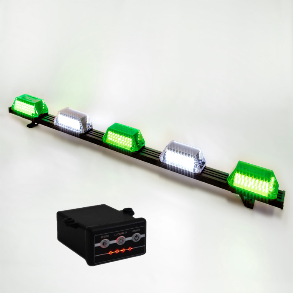 Giroflex 1.20mt 5 cúpulas 324 leds 12vcc 24vcc Verde e branco
