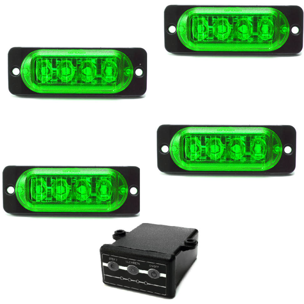 4 Estrobo Led verde SMD alta visualização efeitos 12v ou 24v 2w
