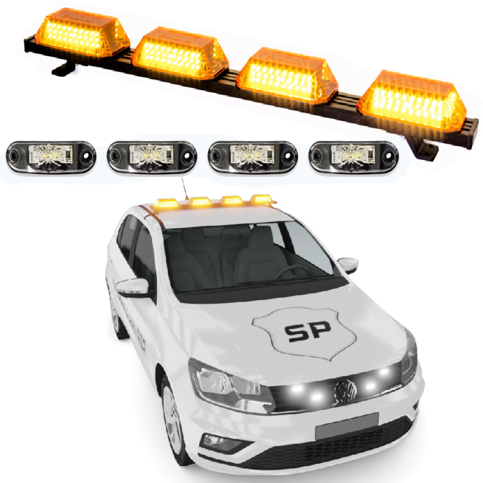 Giroflex 1.0mt 4 cúpulas 264 leds 12vcc 24vcc âmbar estrobo branco