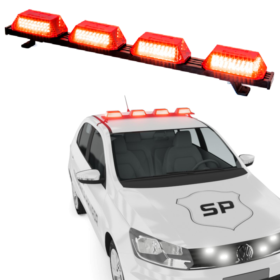 Giroflex 1.0mt 4 cúpulas 264 leds 12vcc vermelho engate rápido
