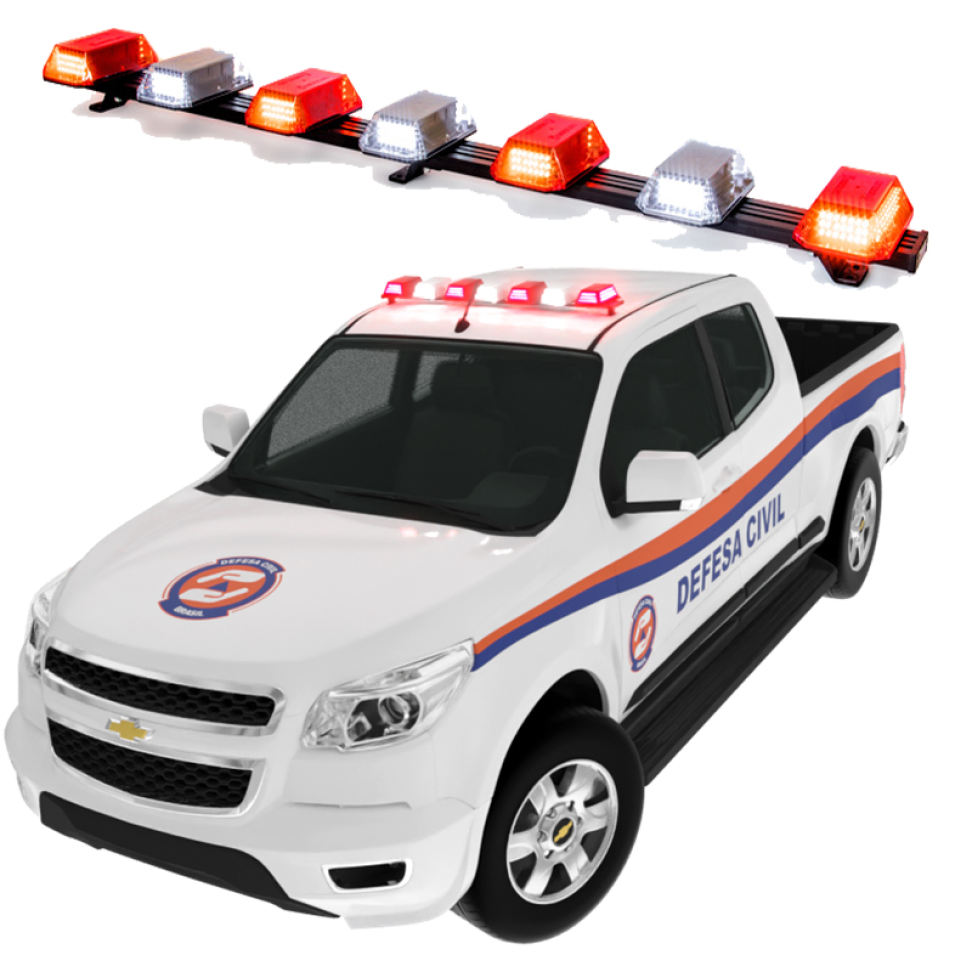 Giroflex 1.20mt 7 cúpulas 354 leds 12vcc 24vcc vermelho e branco engate rápido