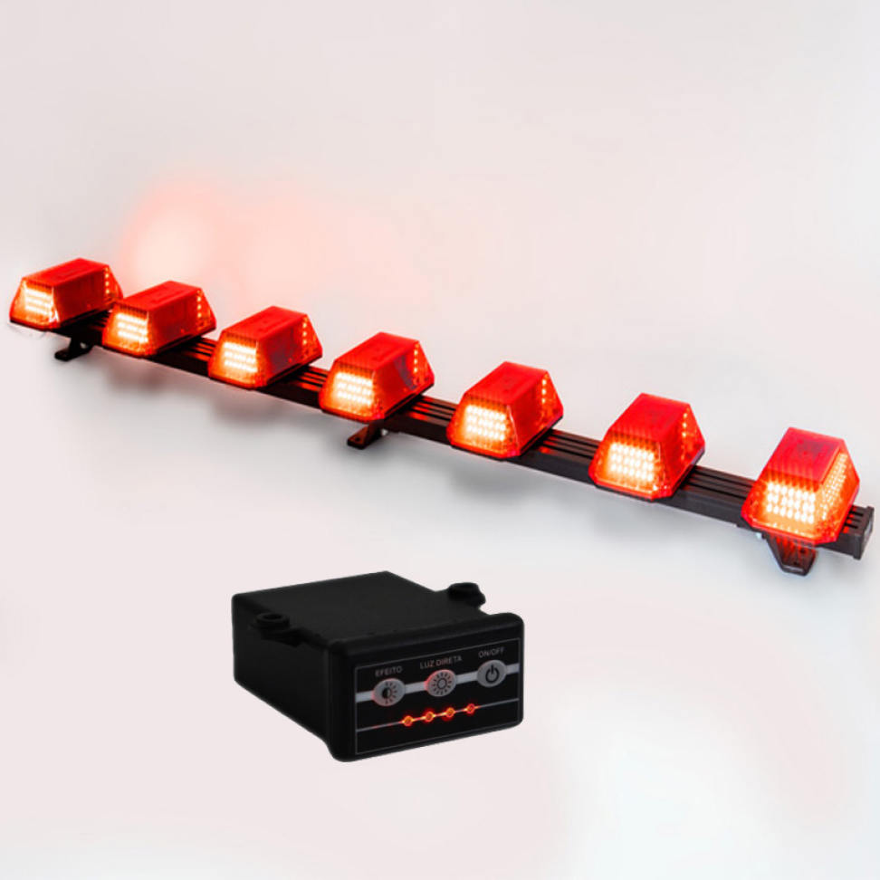 Giroflex 1.20mt 7 cúpulas 354 leds 12vcc 24vcc vermelho engate rápido