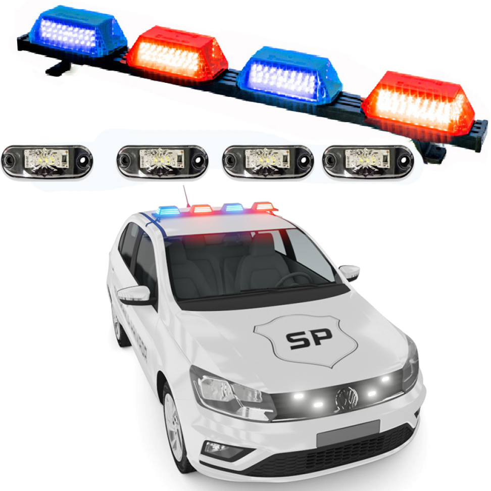 Giroflex 1.0mt 4 cúpulas 264 leds 12vcc 24vcc azul e vermelho estrobo branco
