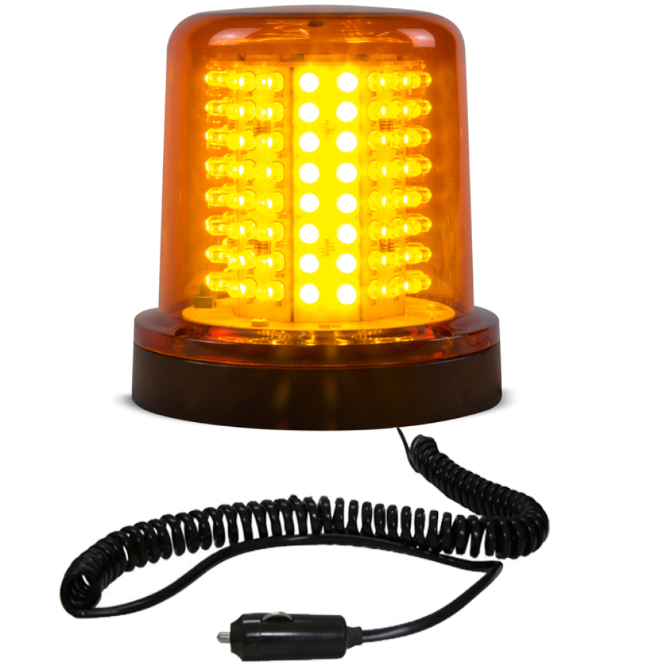 Giroled redondo 64 leds âmbar com imã e plug e sirene 12v