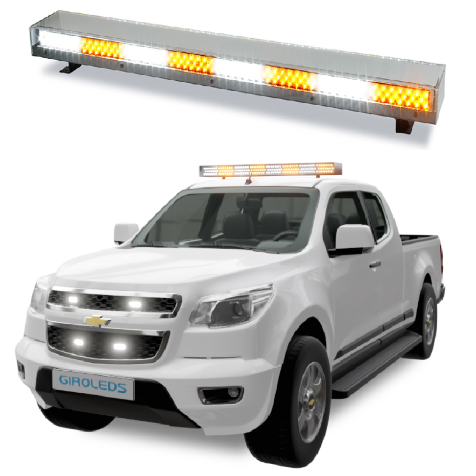 Giroled giroflex sinalizador barra 1.20mt 12v 24v âmbar e branco engate rápido