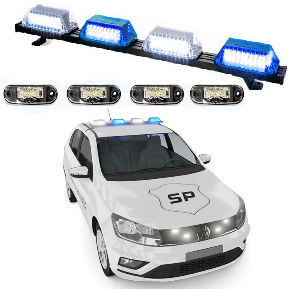 Giroflex 1.0mt 4 cúpulas 264 leds 12vcc 24vcc azul e branco estrobo branco