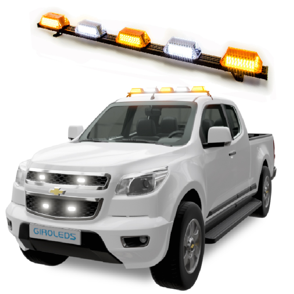 Giroflex 1.20mt 5 cúpulas 324 leds 12vcc 24vcc âmbar e branco com engate rápido