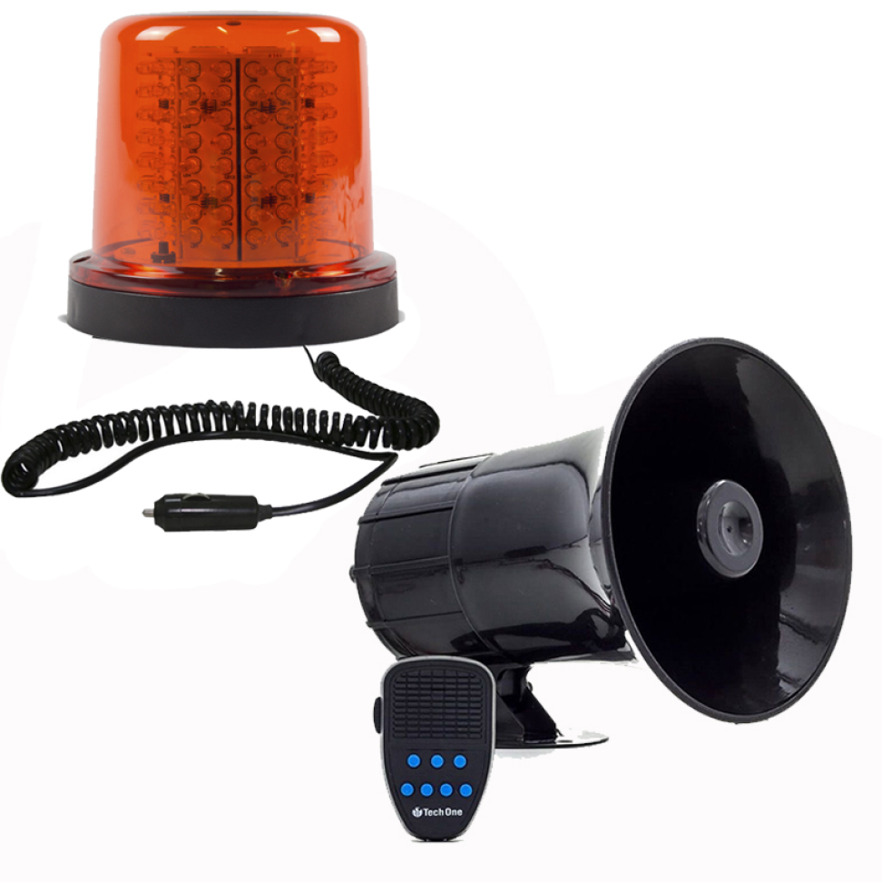 Giroled redondo 128 leds âmbar com imã e plug e sirene 12v