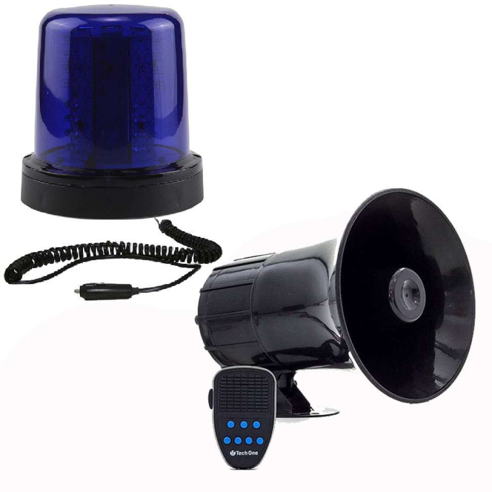 Giroled redondo 64 leds azul com imã e plug e sirene 12v