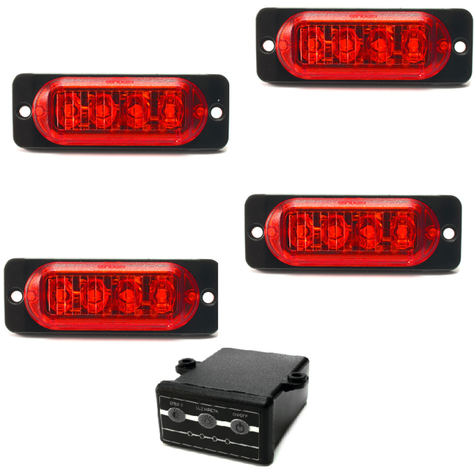 4 Estrobo Led vermelho SMD alta visualização efeitos 12v ou 24v 2w