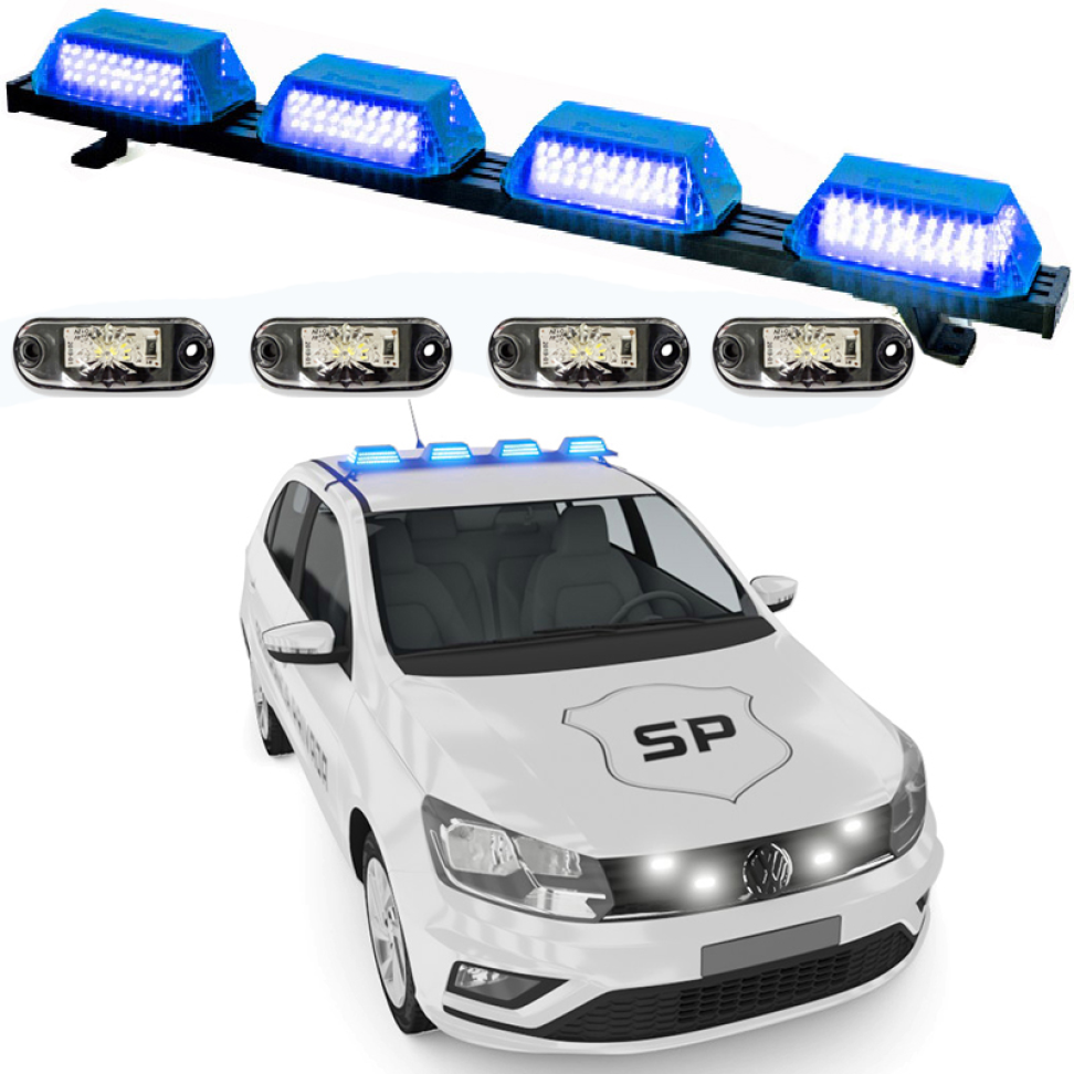 Giroflex 1.0mt 4 cúpulas 264 leds 12vcc 24vcc azul estrobo branco