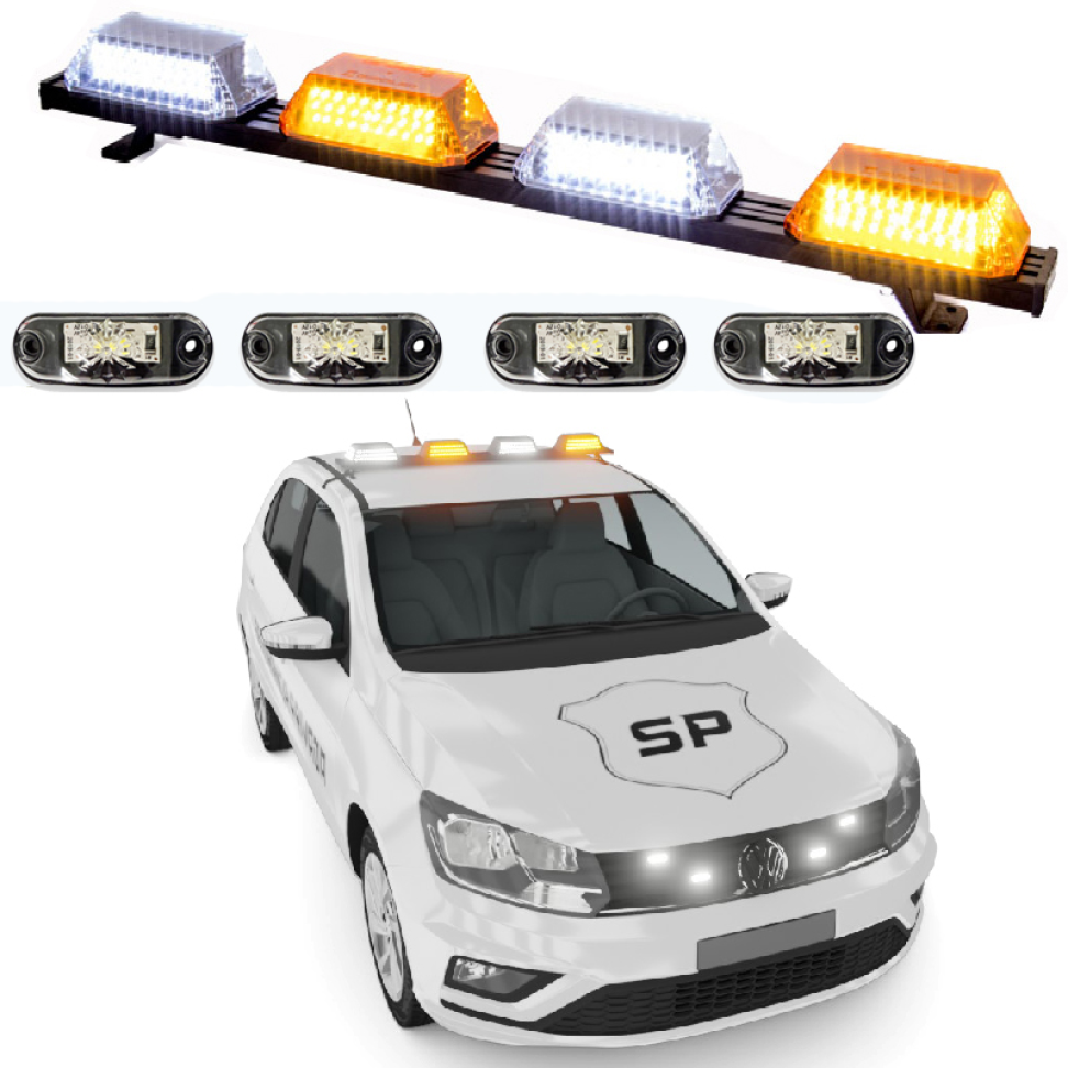 Giroflex 1.0mt 4 cúpulas 264 leds 12vcc 24vcc âmbar e branco estrobo branco