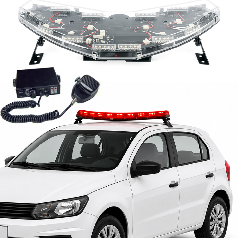 Giroflex 12v Arco completo lente transparente led vermelho Sirene integrada Rádio Engate