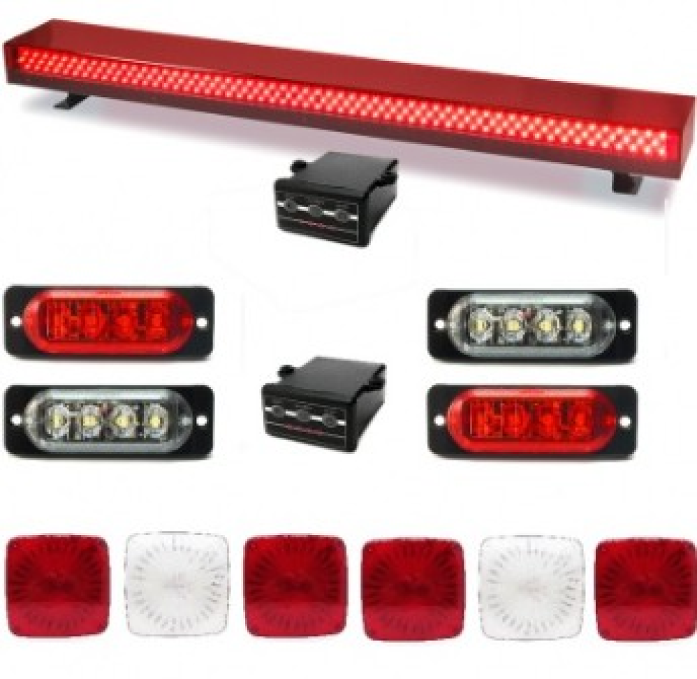 Kit completo ambulância Barra 1.20mt vermelha com 6 lanternas e estrobos 12v