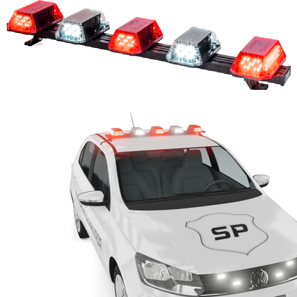 Giroflex 1.0mt 5 cúpulas 180 leds 12vcc vermelho e branco engate rápido
