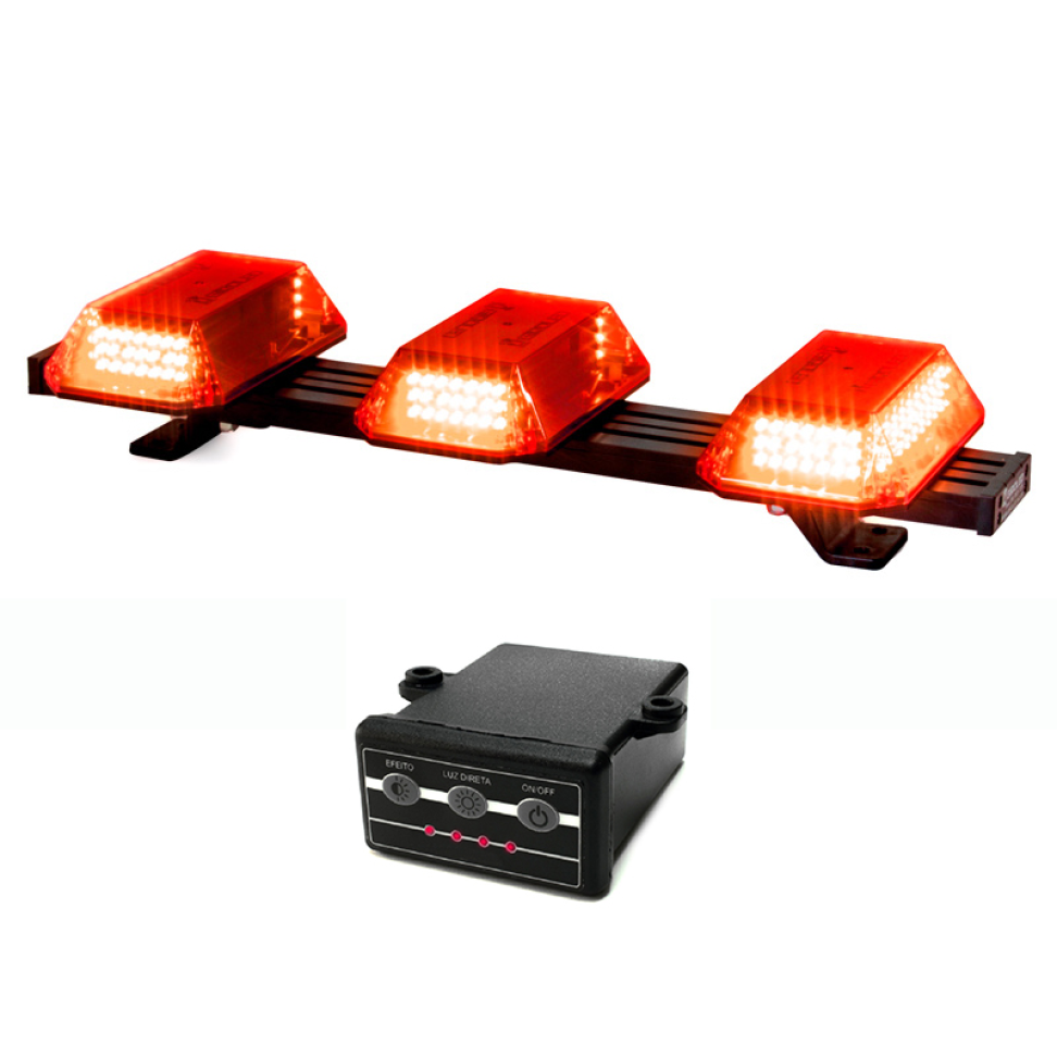 Giroled giroflex sinalizador barra 60cm cúpula 12v 24v Vermelho