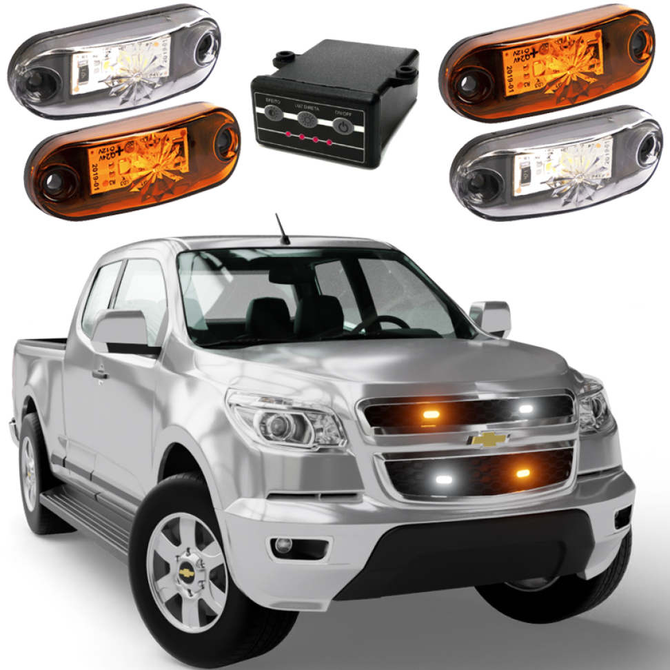 Conjunto de 4 Estrobo Led Smd âmbar e branco bivolt 1,5w