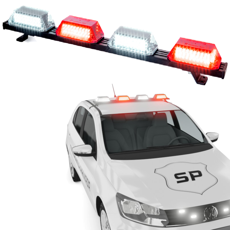 Giroflex 1.0mt 4 cúpulas 264 leds 12vcc vermelho e branco engate rápido