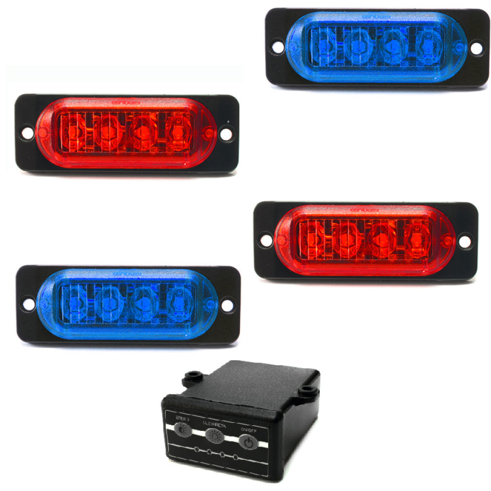 4 Estrobo Led azul vermelho SMD alta visualização efeitos 12v ou 24v 2w