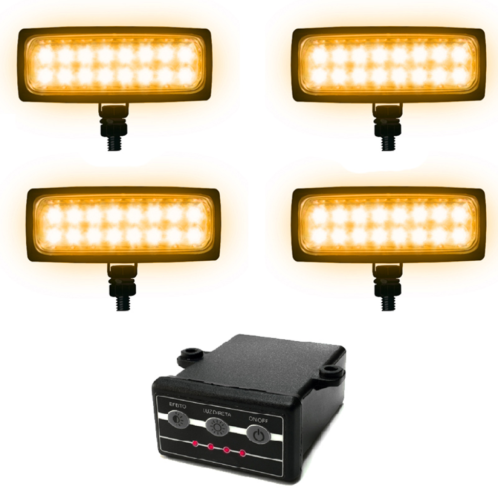 Estrobo duplo e Farol auxiliar duplo âmbar  12v ou 24v 2w