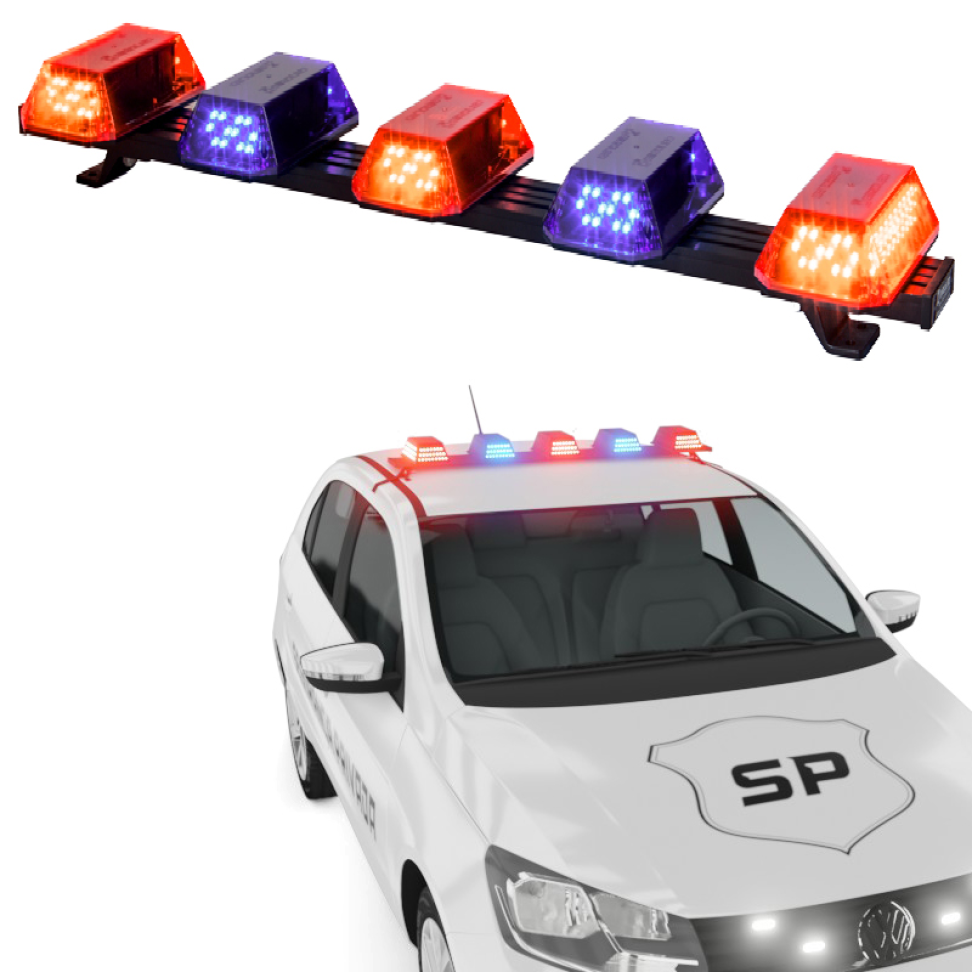 Giroflex 1.0mt 5 cúpulas 180 leds 12vcc vermelho e azul engate rápido