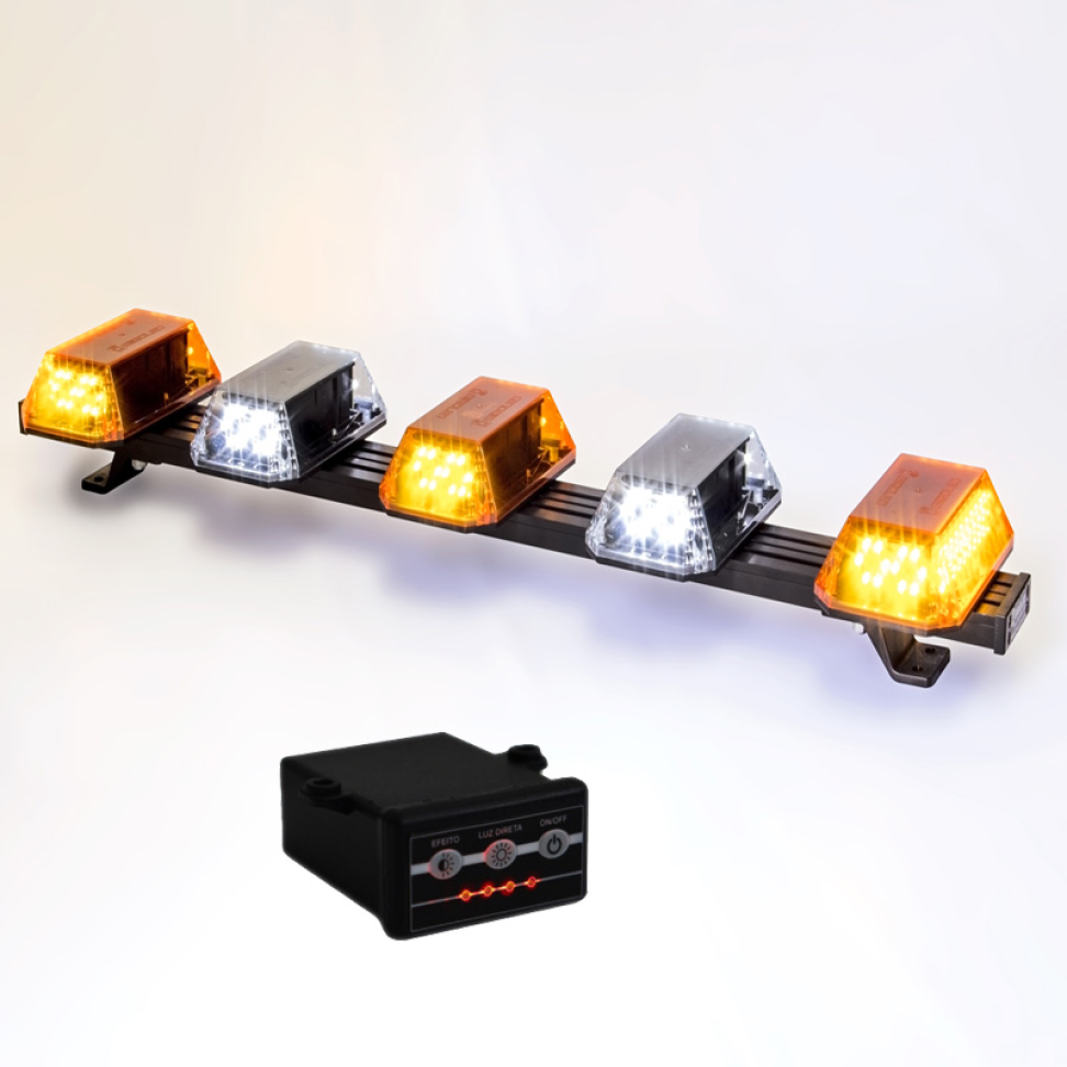 Giroflex 1.0mt 5 cúpulas 180 leds 12vcc 24vcc âmbar e branco