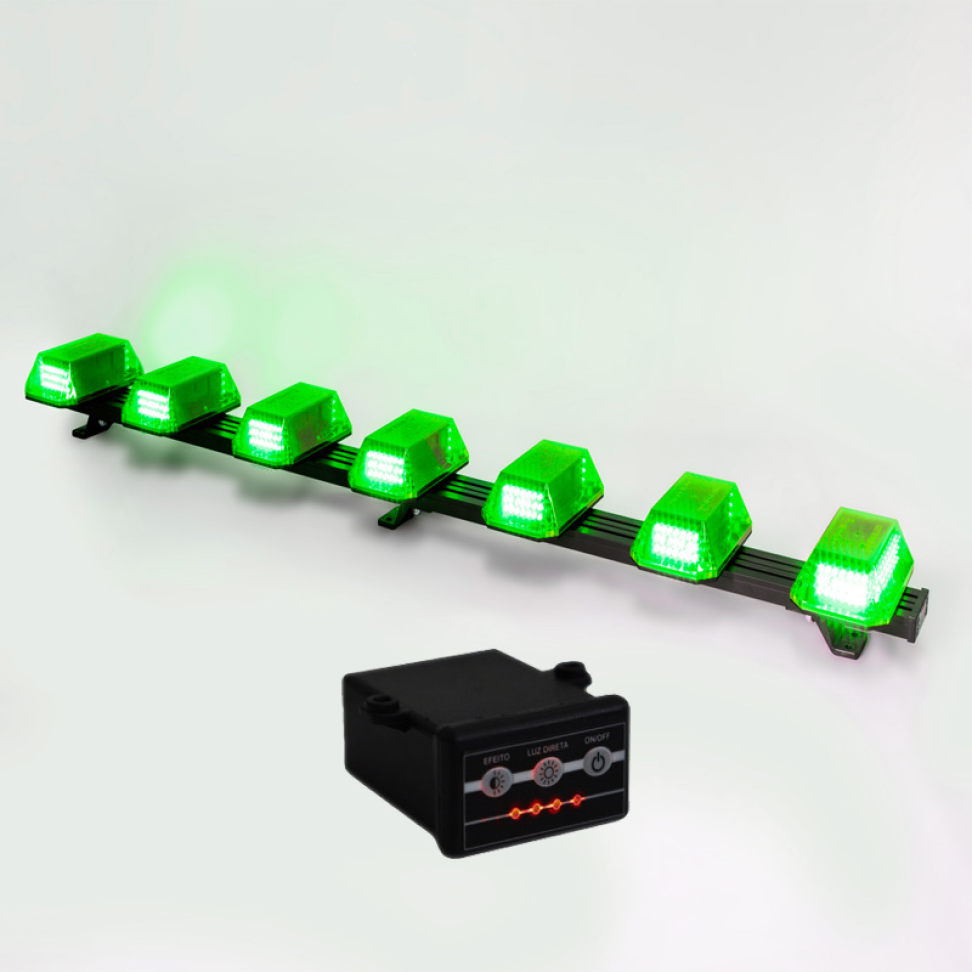 Giroflex 1.20mt 7cúpulas 354 leds 12vcc ou 24vcc verde