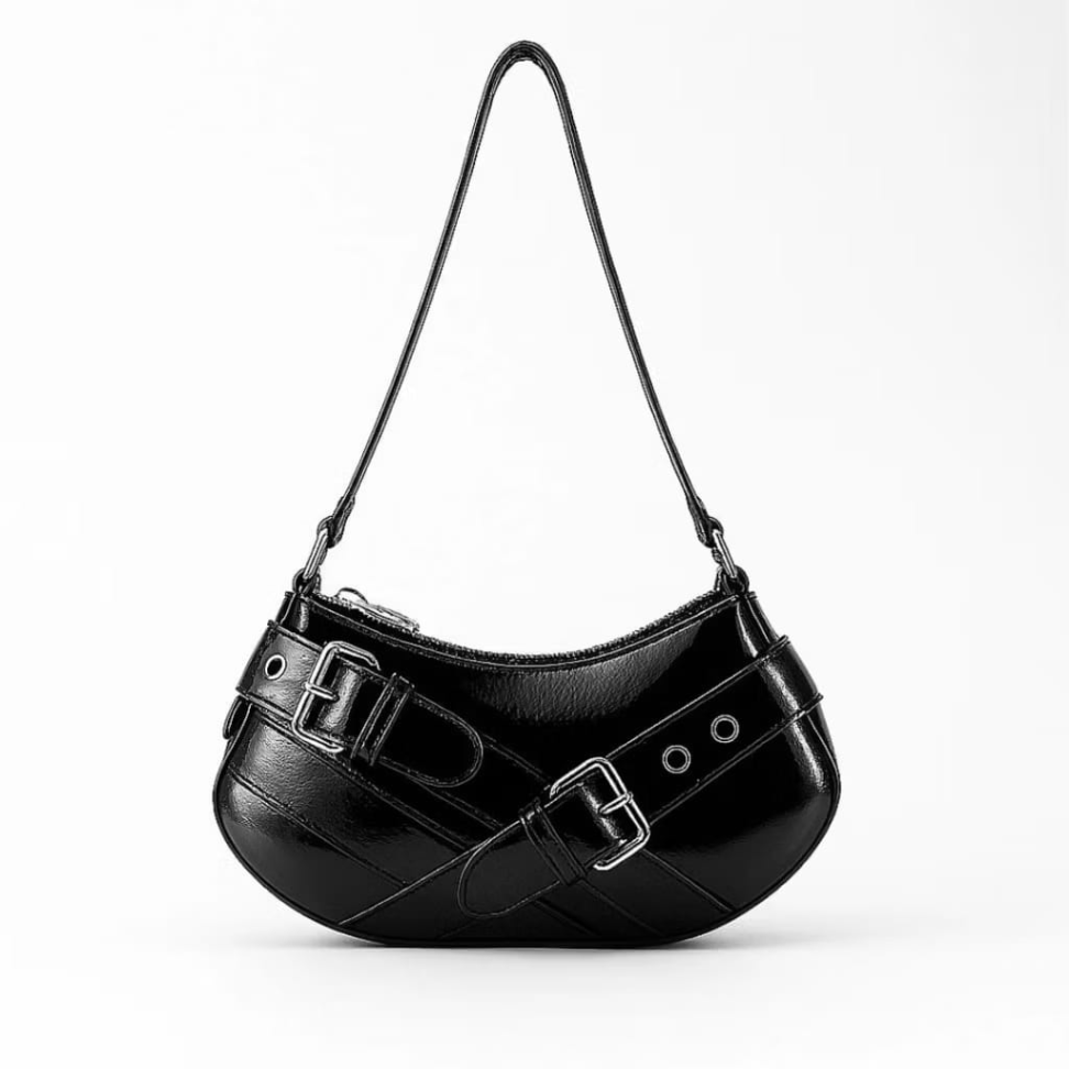 Bolsa Baguete Ilhós Couro Preto