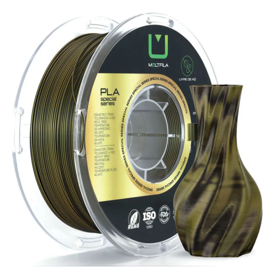 Filamento PLA Saturno Dourado e Preto Multifila