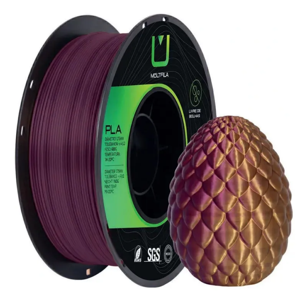 Filamento PLA Silk Dual Color Roxo e Dourado Multifila
