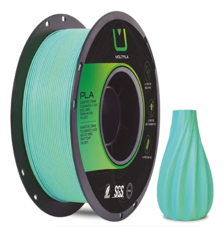 Filamento PLA Cristal Rainbow Azul e Verde Multifila