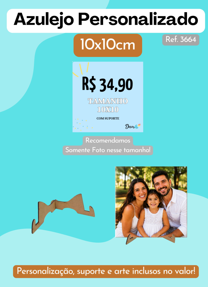 Azulejo Personalizado 10x10cm - Com suporte