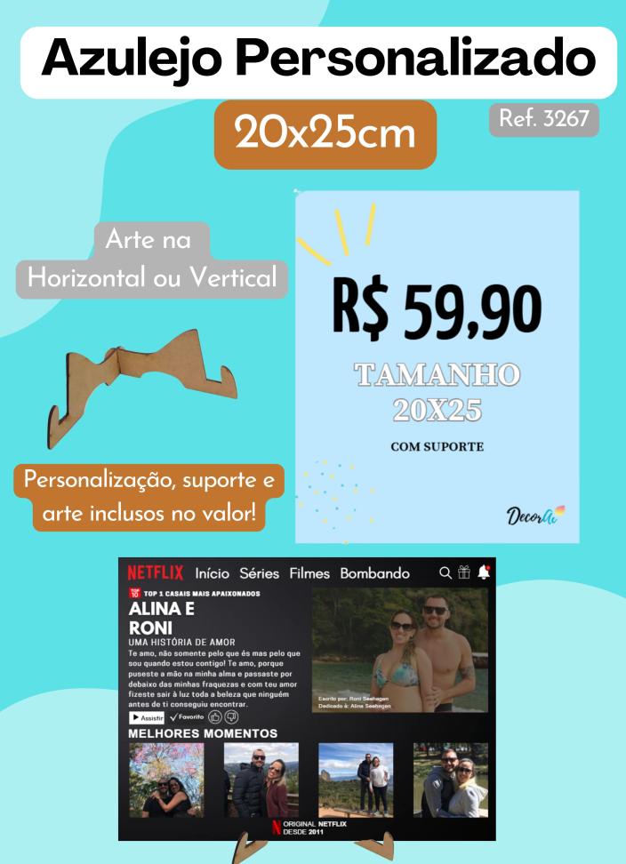 Azulejo Personalizado 20x25cm - Com suporte