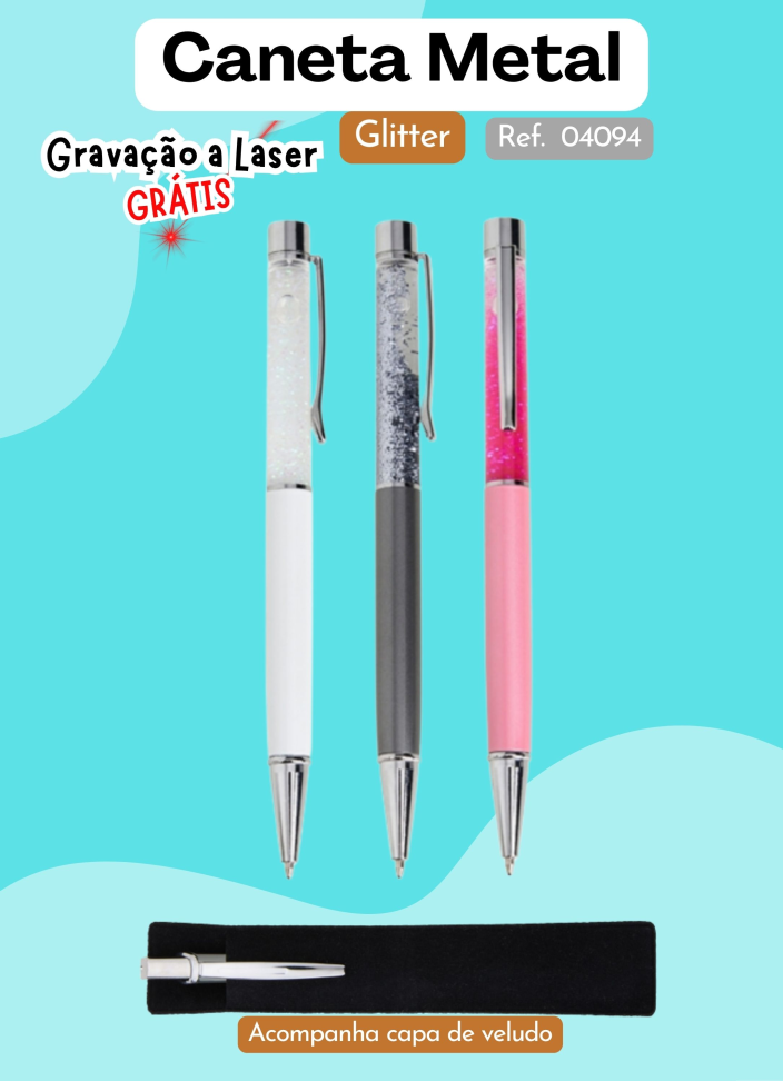 Caneta Metal com Glitter